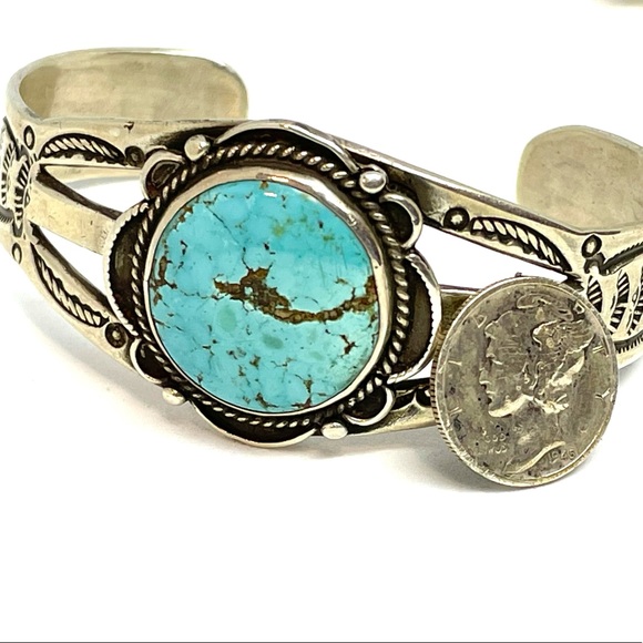 Vintage Navajo Sterling Silver Cuff Bracelet with Genuine Turquoise OOAK - Picture 6 of 7